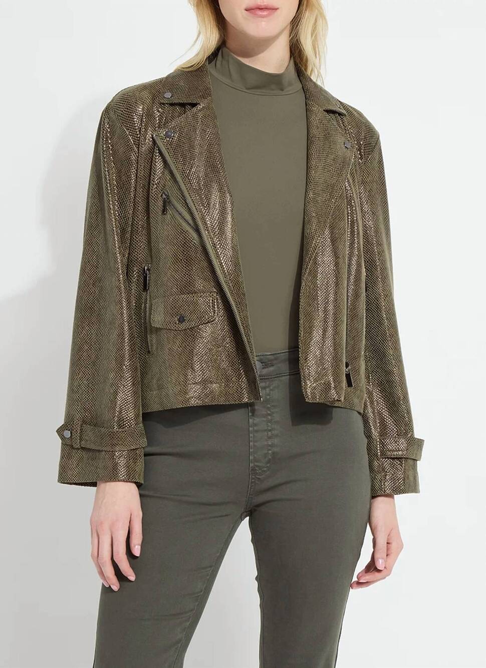 NEW LYSSE emory vegan suede moto jacket in woodland snake